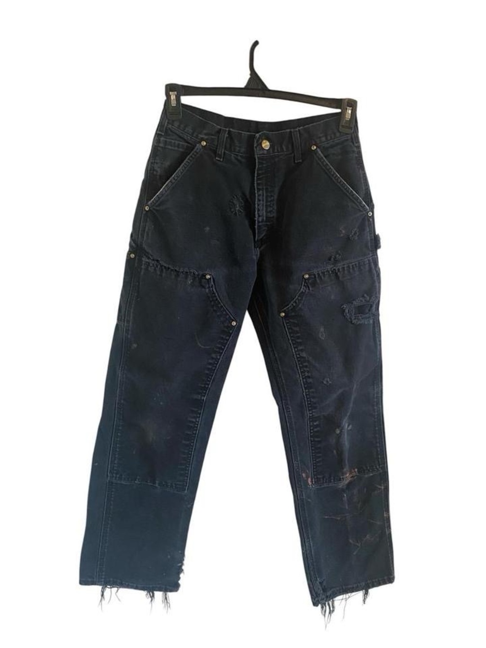 Vintage Carhartt Thrashed Double Knee Men's Black Distressed Carpenter Jeans